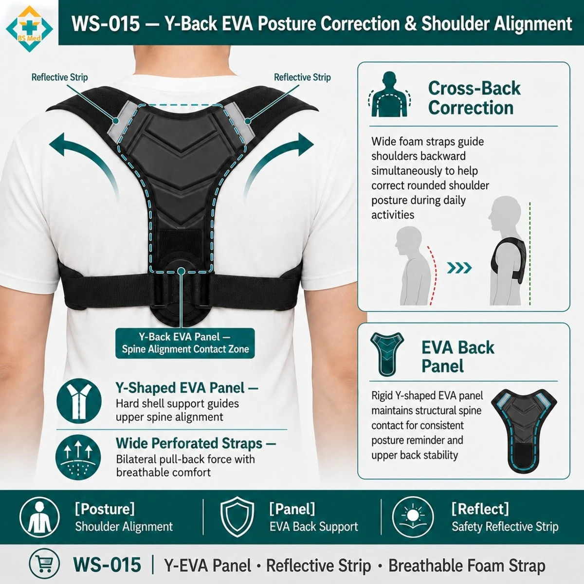 Lightweight posture corrector brace for rounded shoulder support Lightweight posture corrector brace for rounded shoulder support